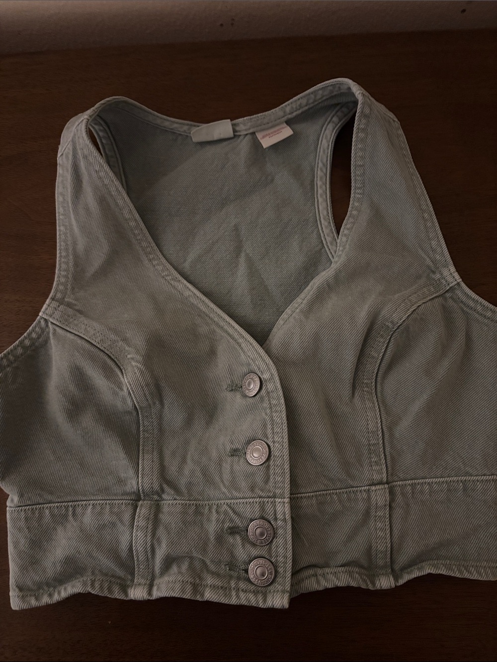 Levi's Light Gray‎ Green Cropped Button-Front Mini Tank - XS